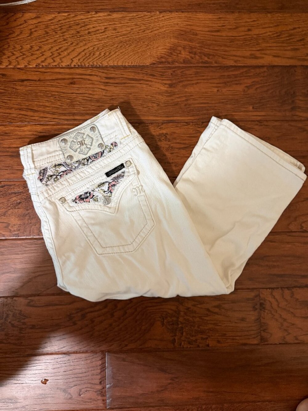 Miss Miss Me off-white cream floral inlay rhinestone jeans size: 31 - Picture 2 of 5